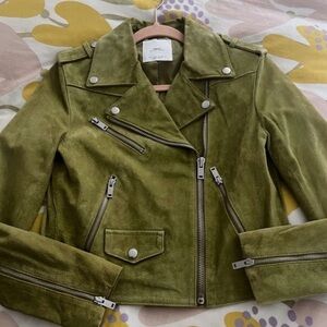 Mango green leather jacket